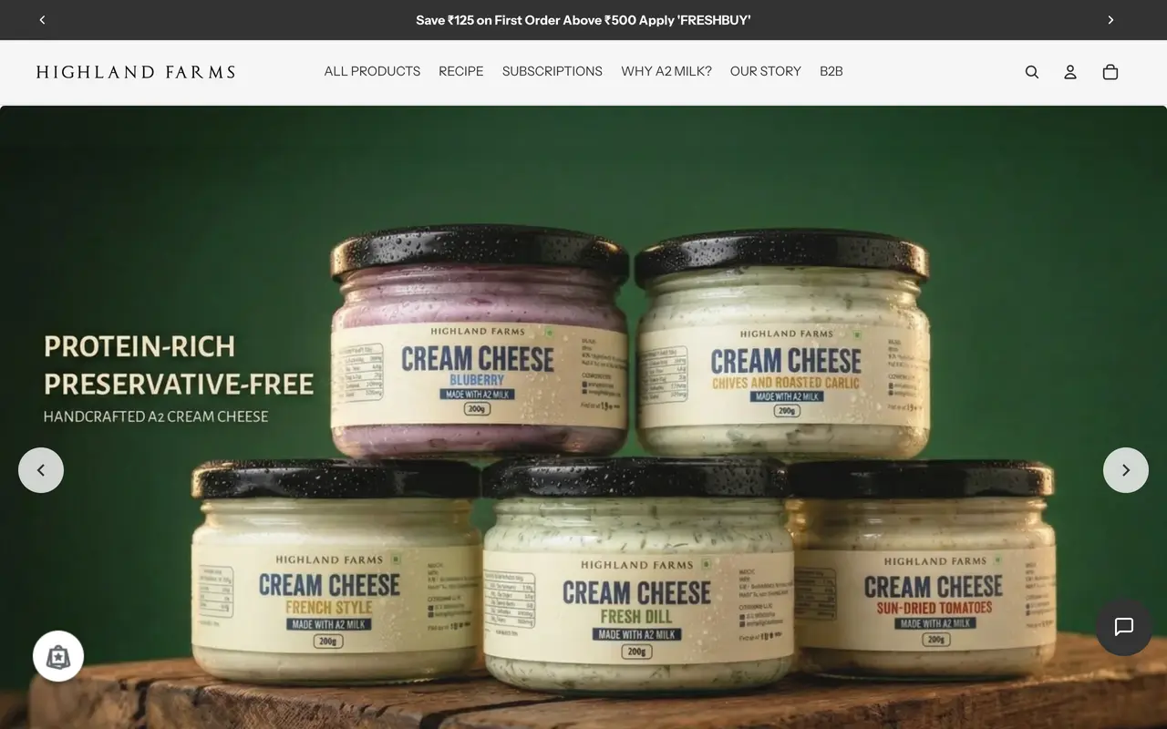 Highland Farms - A direct-to-home storefront for A2 milk and artisanal dairy