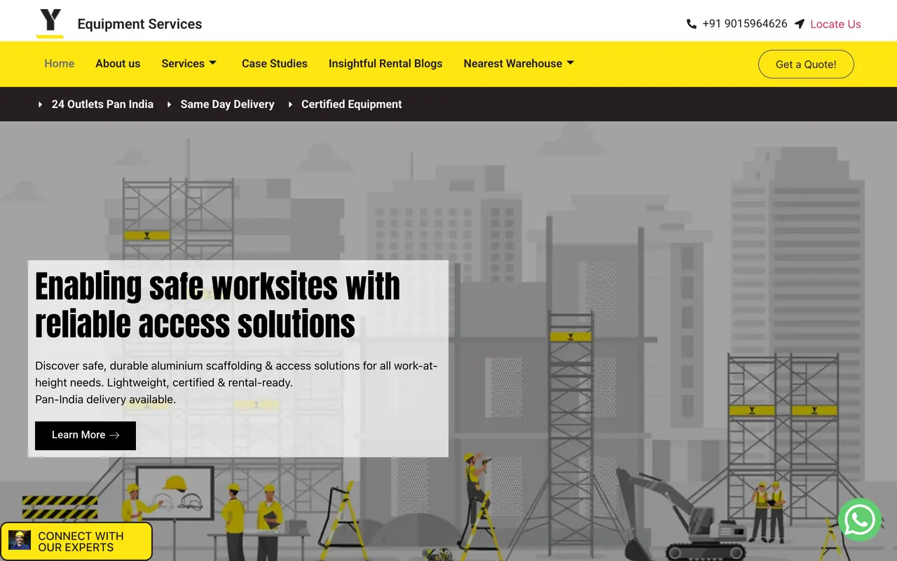 Y Equipment Services - An enquiry engine for an industrial equipment and scaffolding hirer